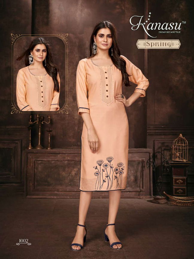 Kanasu Spring Regular Wear Wholesale Embroidery Kurti Collection